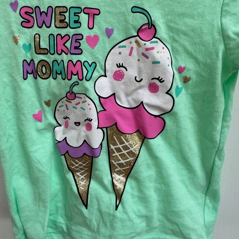 NWOT The Children's Place 2T Girls Green and Pink Ice Cream Short Sleeve Shirt